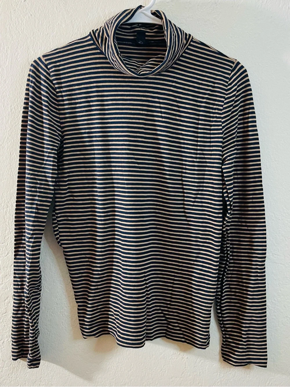 J. Crew Navy/Camel Striped Turtleneck Top Women Size XS Soft Lightweight Casual